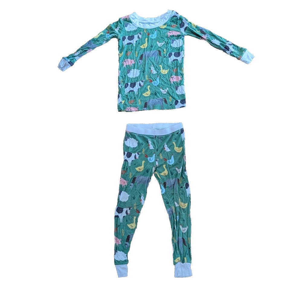 Little Sleepies Green Farm Animals 2T 2 Piece Pajama Set Bamboo Viscose Retired